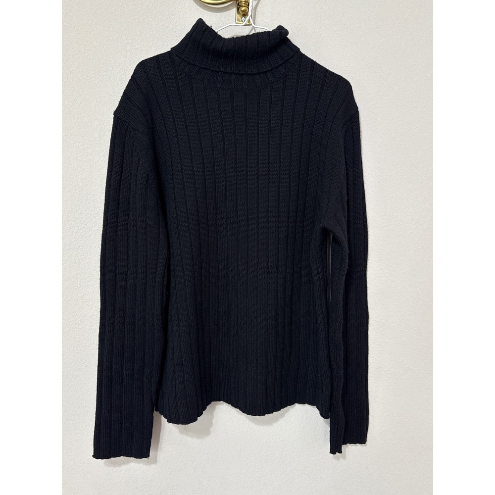 Banana Republic Turtleneck Sweater Mens Large Black 100% Merino Wool Ribbed Knit